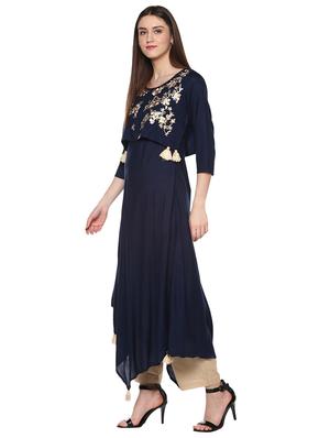 embroidered asymmetric kurta with tassels - 15896938 - Standard Image - 2