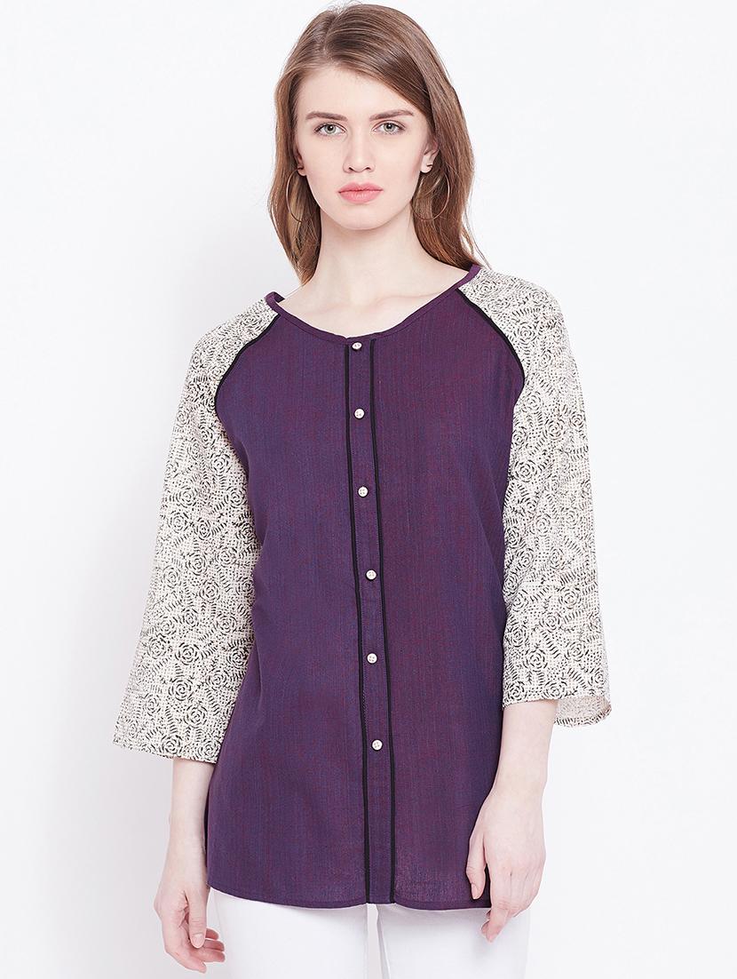 faux button detail raglan sleeved top - 15897107 - Zoom Image - 1