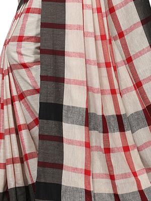 checkered handloom saree with blouse - 15897148 - Standard Image - 4