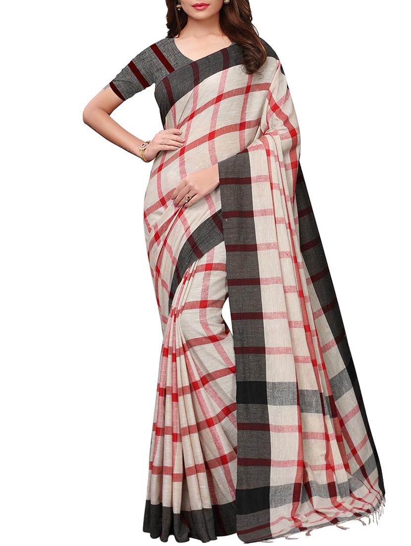 checkered handloom saree with blouse - 15897148 - Zoom Image - 1