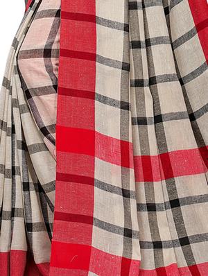 checkered handloom saree with blouse - 15897149 - Standard Image - 4