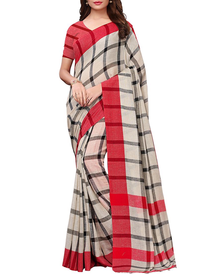 checkered handloom saree with blouse - 15897149 - Zoom Image - 1