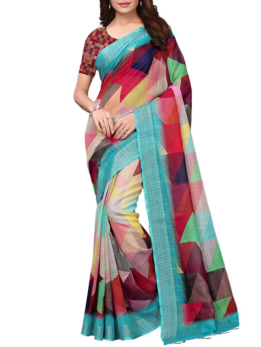 geometric printed saree with blouse - 15897166 - Zoom Image - 1