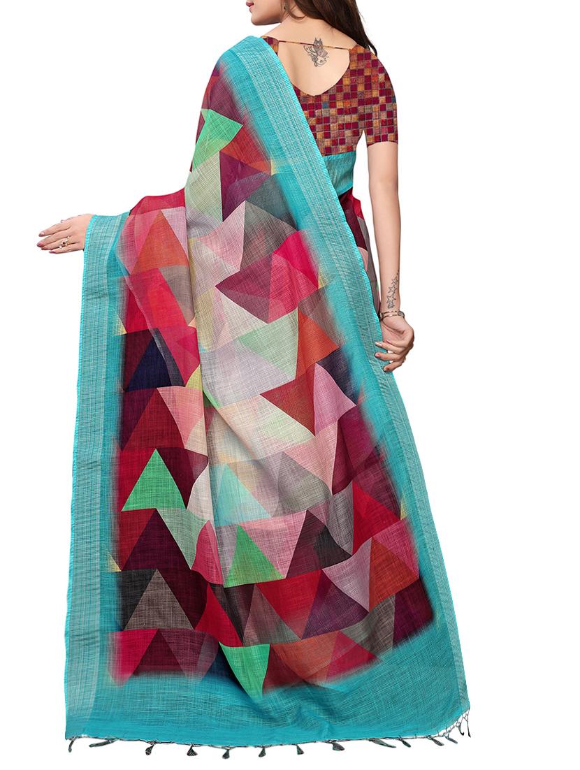 geometric printed saree with blouse - 15897166 - Zoom Image - 2