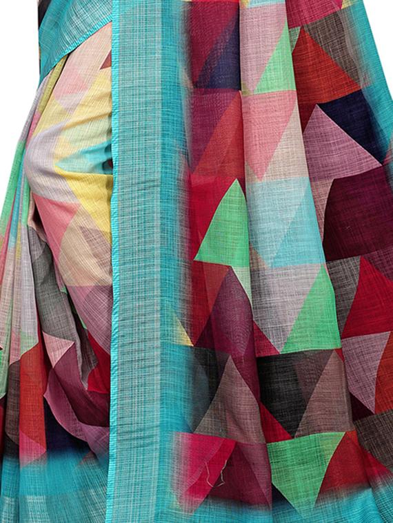 geometric printed saree with blouse - 15897166 - Zoom Image - 4
