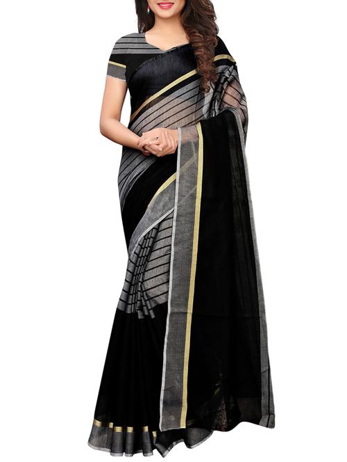 striped black maheshwari saree with blouse - 15898123 - Standard Image - 1