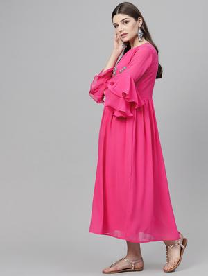 layered bell sleeved embellished dress - 15898244 - Standard Image - 2