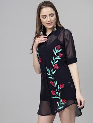 concealed placket embroidered shirt dress - 15898247 - Standard Image - 2