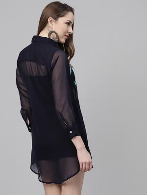 concealed placket embroidered shirt dress - 15898247 - Standard Image - 3