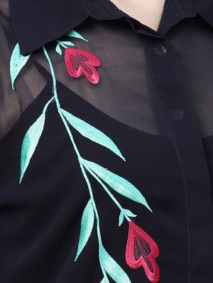 concealed placket embroidered shirt dress - 15898247 - Standard Image - 4