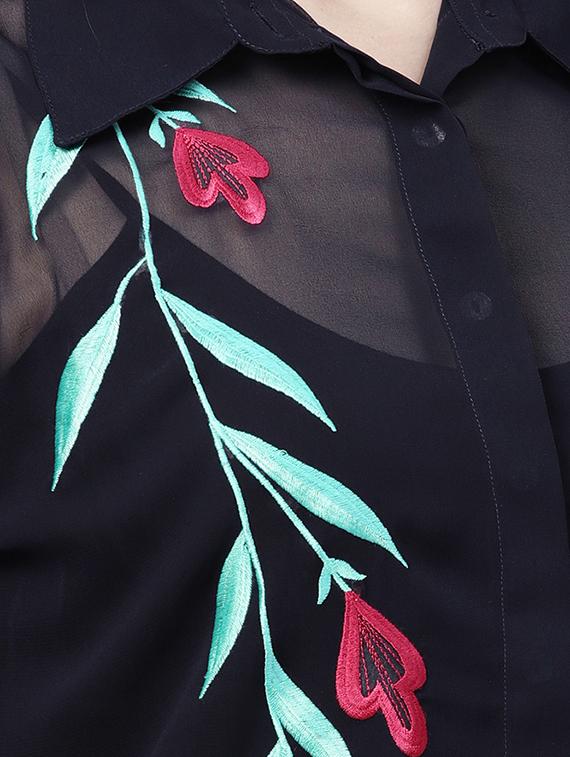 concealed placket embroidered shirt dress - 15898247 - Zoom Image - 4
