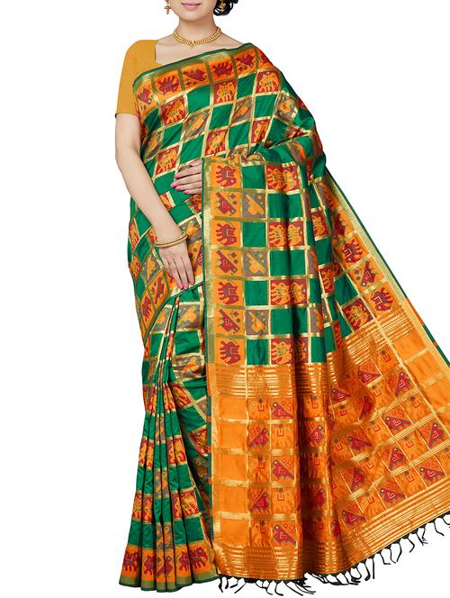 checkered zari motif patola saree with blouse - 15898590 - Standard Image - 1