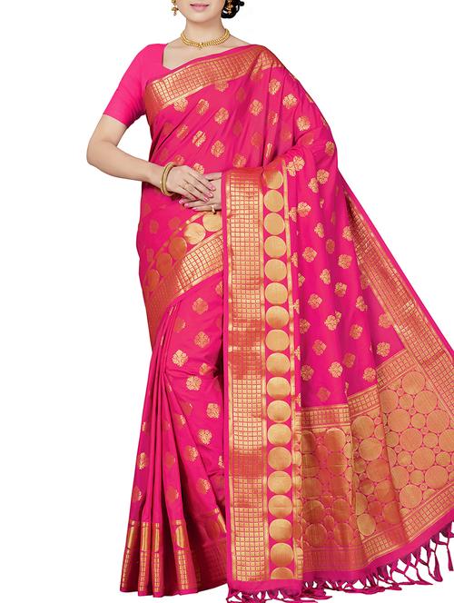 floral zari motif banarasi saree with blouse - 15898591 - Standard Image - 1