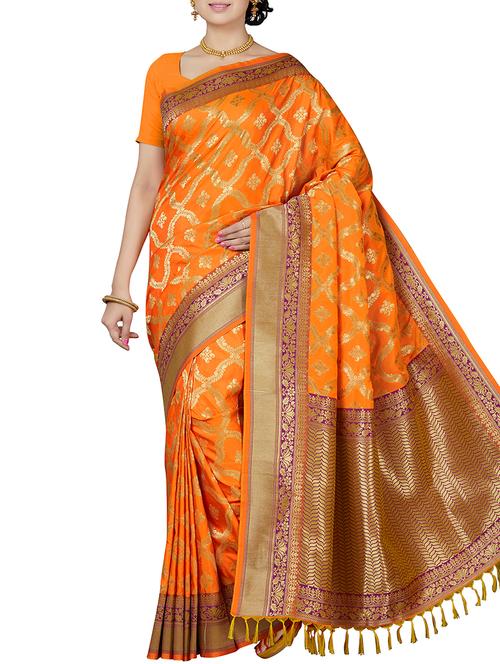 paisley zari motif banarasi saree with blouse - 15898594 - Standard Image - 1