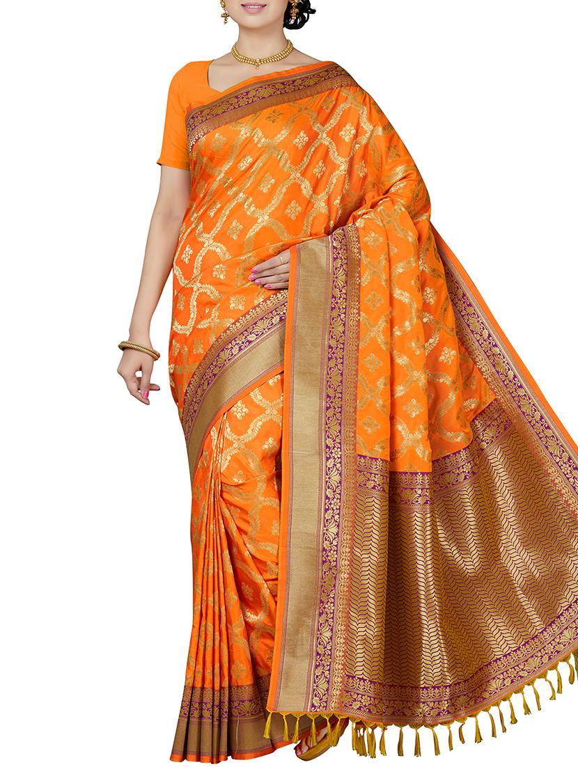 paisley zari motif banarasi saree with blouse - 15898594 - Zoom Image - 1