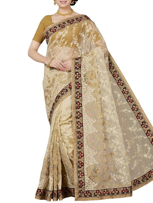floral resham embroidered saree with blouse - 15898595 - Standard Image - 1
