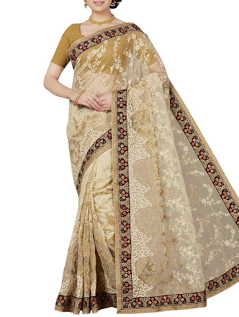 floral resham embroidered saree with blouse - 15898595 - Zoom Image - 1
