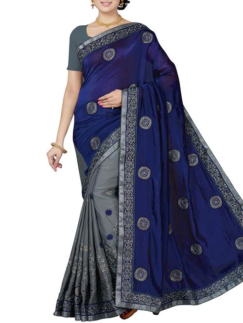 floral embroidered half & half saree with blouse - 15898596 - Standard Image - 1
