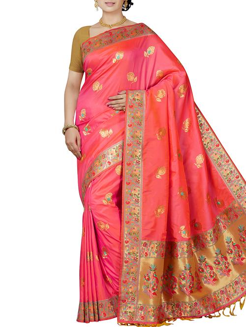 floral zari motif banarasi saree with blouse - 15898598 - Standard Image - 1