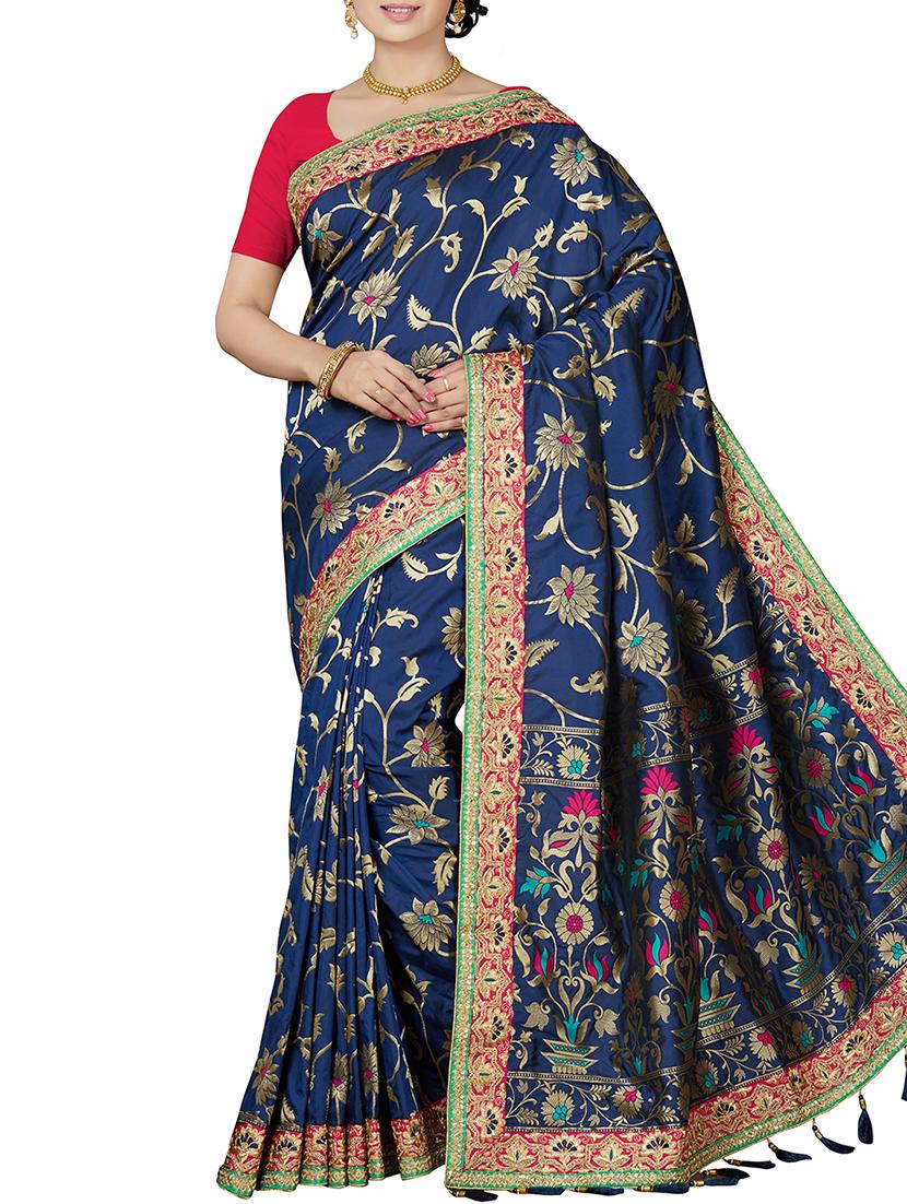 floral zari motif banarasi saree with blouse - 15898599 - Zoom Image - 1