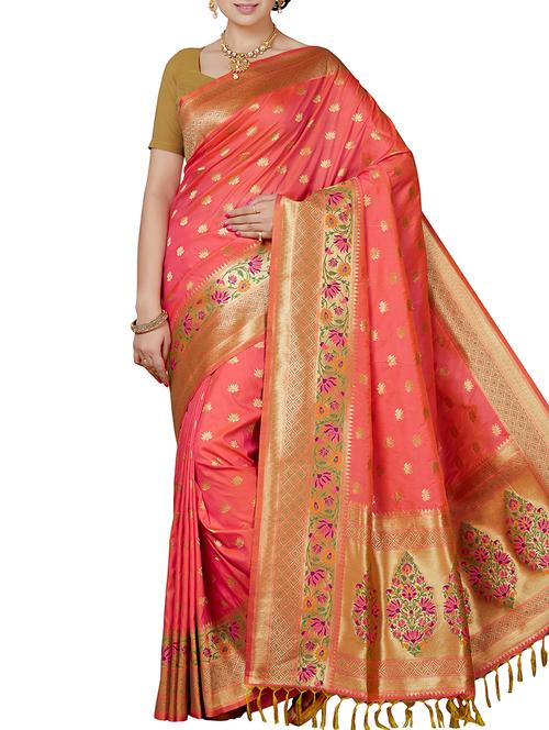 floral zari motif banarasi saree with blouse - 15898604 - Standard Image - 1