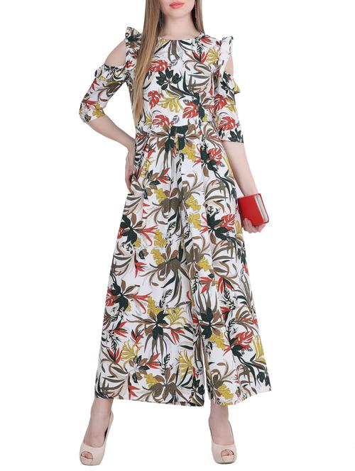 ruffled cold shoulder tropical jumpsuit - 15899903 - Standard Image - 1