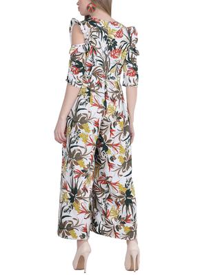 ruffled cold shoulder tropical jumpsuit - 15899903 - Standard Image - 3