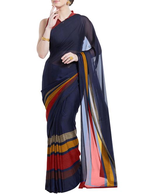striped printed saree with blouse - 15899912 - Standard Image - 1