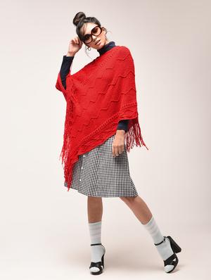 fringed hem knitted poncho - 15900880 - Standard Image - 2