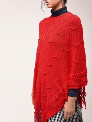 fringed hem knitted poncho - 15900880 - Standard Image - 4
