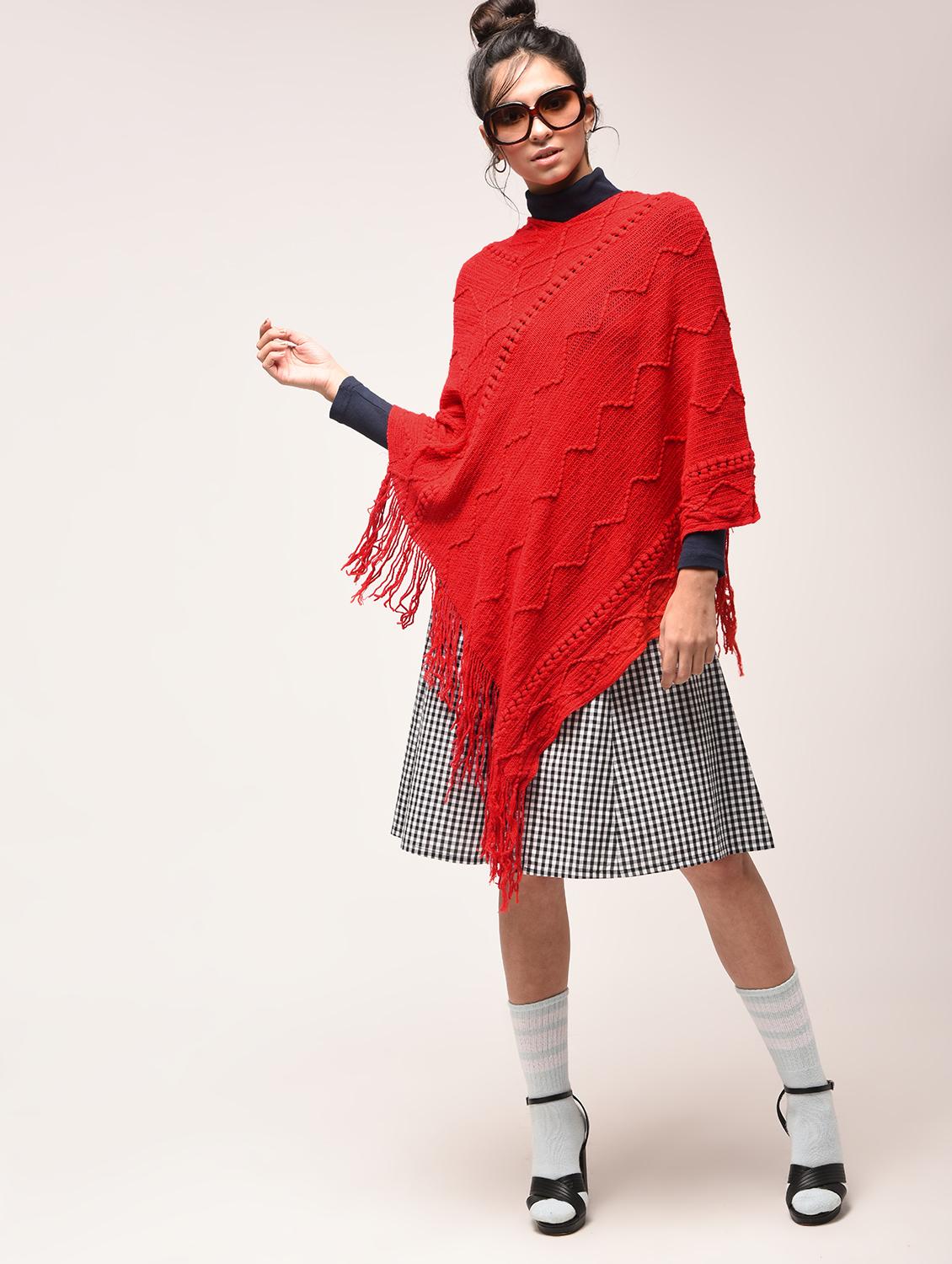 fringed hem knitted poncho - 15900880 - Zoom Image - 1