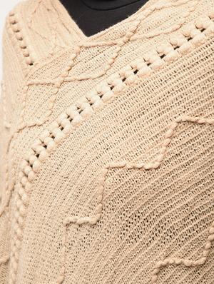 beige fringed hem knitted poncho - 15900884 - Standard Image - 6
