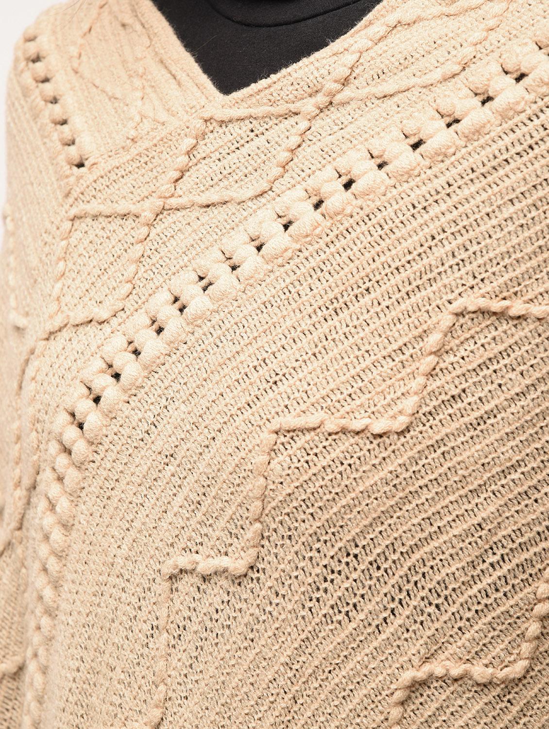 beige fringed hem knitted poncho - 15900884 - Zoom Image - 6
