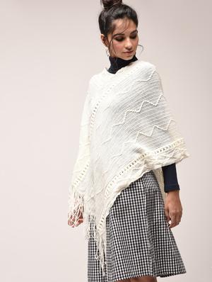fringed hem knitted poncho - 15900885 - Standard Image - 2