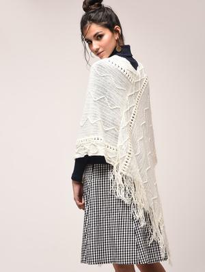 fringed hem knitted poncho - 15900885 - Standard Image - 3
