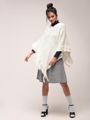 fringed hem knitted poncho - 15900885 - Standard Image - 4