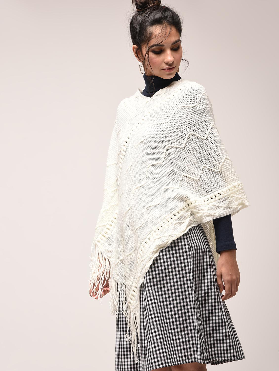fringed hem knitted poncho - 15900885 - Zoom Image - 2