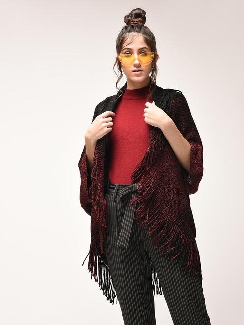 bat wing sleeved fringed shrug - 15900888 - Standard Image - 1