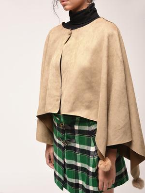 pom pom detail single button tie poncho - 15900893 - Standard Image - 5