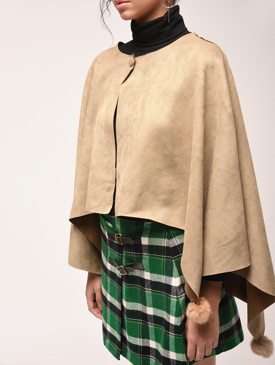 pom pom detail single button tie poncho - 15900893 - Zoom Image - 5