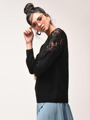 sheer panel sleeved pullover - 15900903 - Standard Image - 3