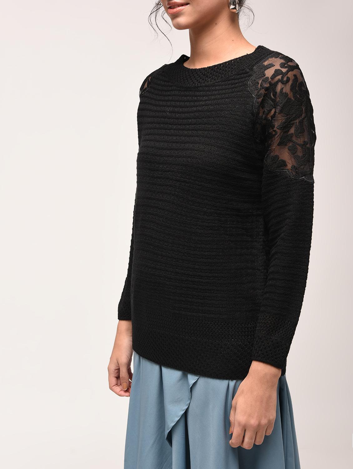 sheer panel sleeved pullover - 15900903 - Zoom Image - 5