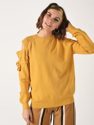 cold shoulder drawstring sleeved pullover - 15900909 - Standard Image - 2