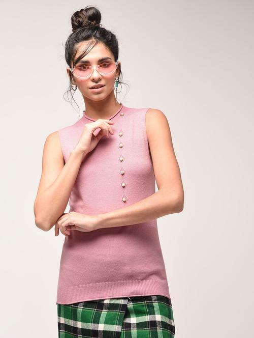 pearl embellished raw hem pullover - 15900910 - Standard Image - 1