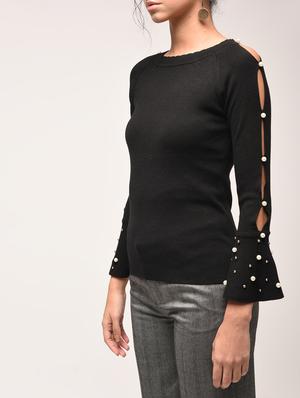 pearl embellished cut out sleeved pullover - 15900912 - Standard Image - 5
