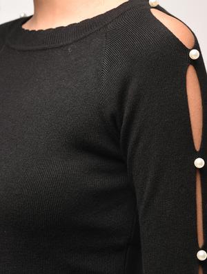 pearl embellished cut out sleeved pullover - 15900912 - Standard Image - 6