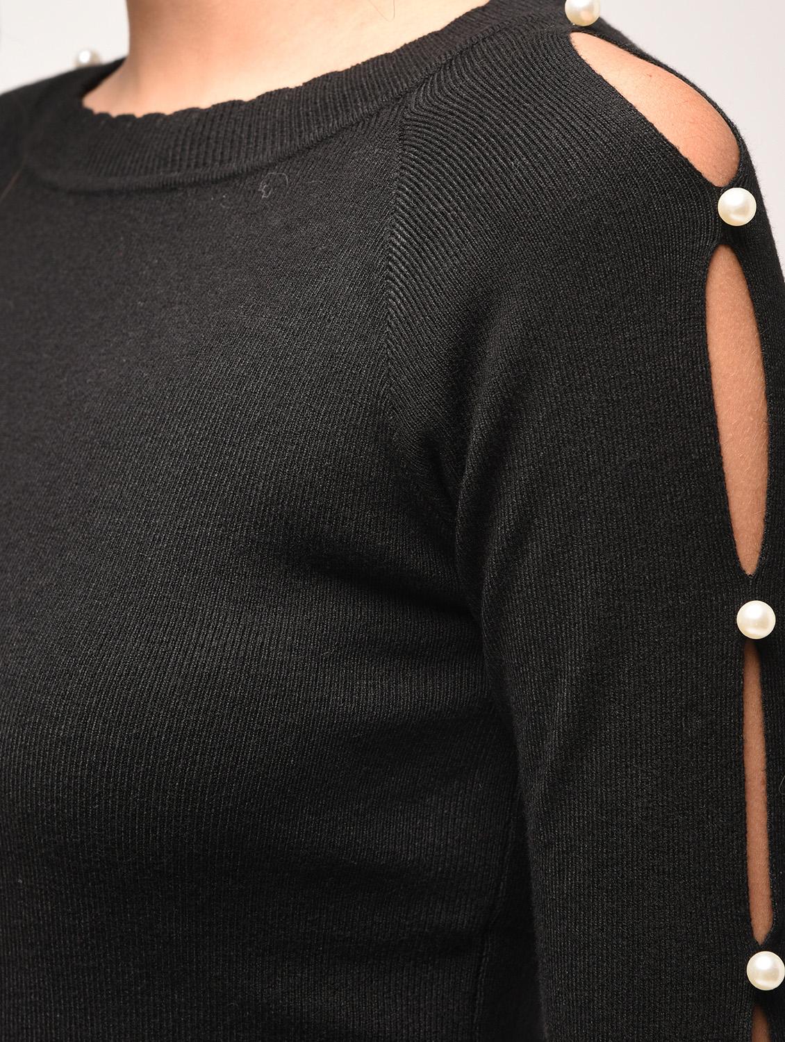 pearl embellished cut out sleeved pullover - 15900912 - Zoom Image - 6