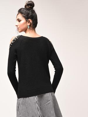 cold shoulder pearl embellished pullover - 15900920 - Standard Image - 3