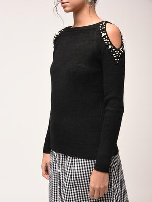 cold shoulder pearl embellished pullover - 15900920 - Standard Image - 5