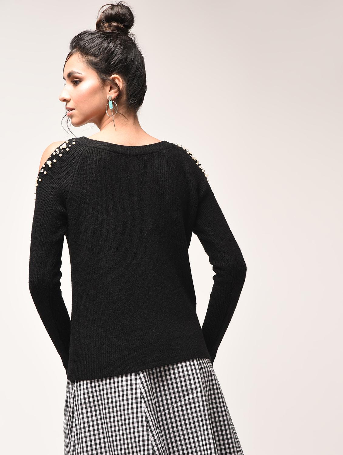 cold shoulder pearl embellished pullover - 15900920 - Zoom Image - 3